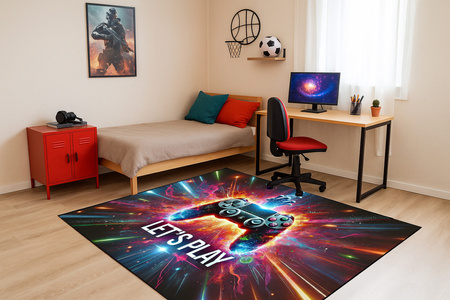 Dywan gamingowy 3D LET'S Play 100x150 cm - nowoczesny wzór 3D do pokoju gracza