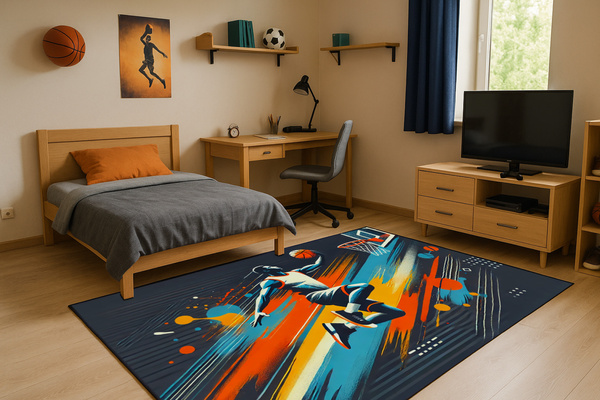 Dywan gamingowy 3D BasketBall 120x170 cm - nowoczesny wzór 3D do pokoju gracza