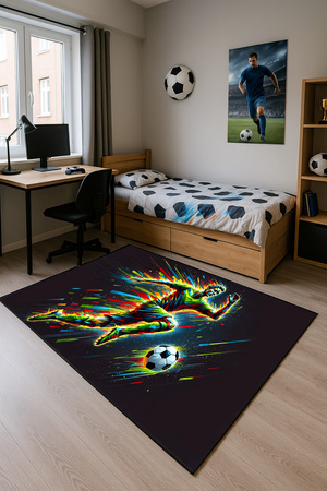 Dywan gamingowy 3D Strado Football 140x200 cm z nowoczesnym motywem piłkarskim do pokoju gracza