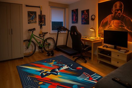 Dywan gamingowy 3D Strado BasketBall 140x200 cm nowoczesny z motywem sportowym do pokoju młodzieżowego