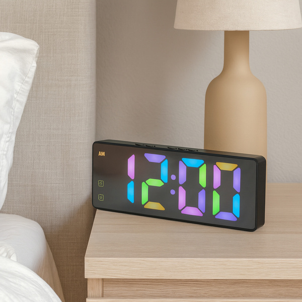 Budzik zegar elektroniczny cyfrowy LED 24h głośny alarm drzemka temp, czarny