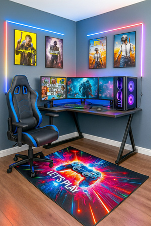 Dywan gamingowy 3D LET'S Play 140x200 cm - nowoczesny wzór 3D do pokoju gracza