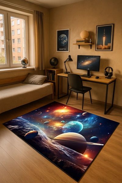 Dywan gamingowy 3D Kosmos 140x200 cm - nowoczesny wzór 3D do pokoju gracza