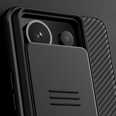Etui z osłoną aparatu Nillkin do Redmi Note 13 Pro, czarne - ochronne z podstawką, dostęp do portów i przycisków