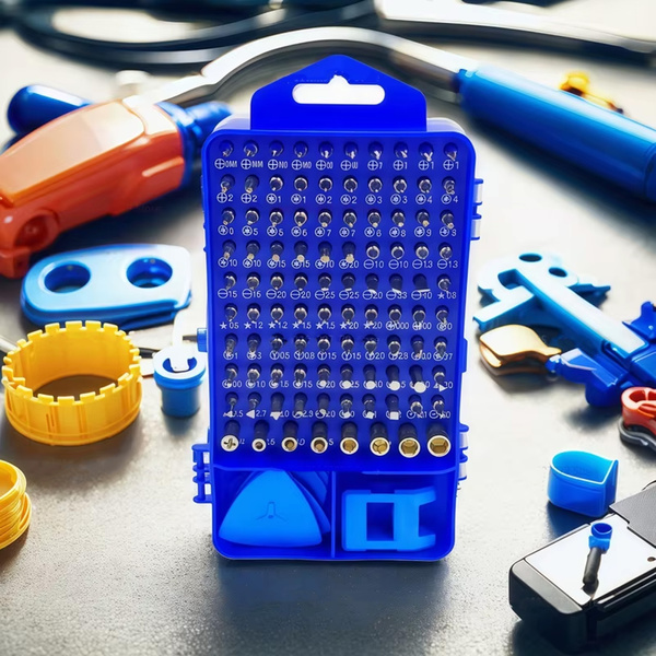 Zestaw precyzyjnych śrubokrętów 115w1 wkrętaki bity końcówki torx, niebieski