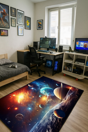 Dywan gamingowy 3D Kosmos 140x200 cm - nowoczesny wzór 3D do pokoju gracza
