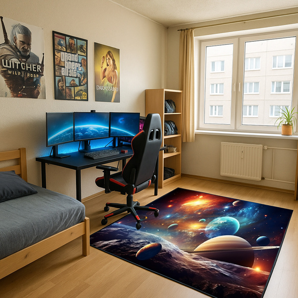 Dywan gamingowy 3D Kosmos 140x200 cm - nowoczesny wzór 3D do pokoju gracza