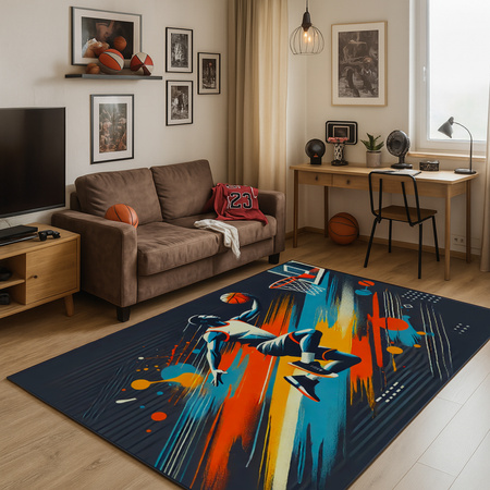 Dywan gamingowy 3D BasketBall 140x200 cm - nowoczesny wzór 3D do pokoju gracza