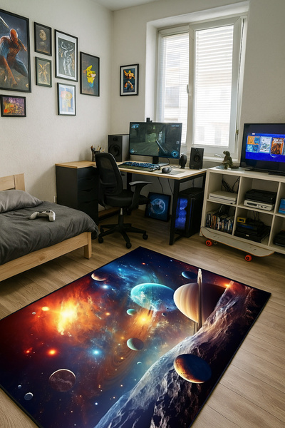 Dywan gamingowy 3D Kosmos 140x200 cm - nowoczesny wzór 3D do pokoju gracza
