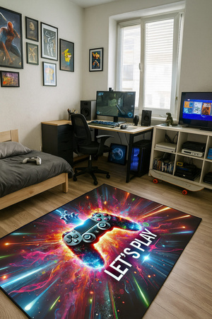 Dywan gamingowy 3D LET'S Play 140x200 cm - nowoczesny wzór 3D do pokoju gracza