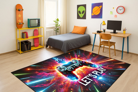 Dywan gamingowy 3D LET'S Play 140x200 cm - nowoczesny wzór 3D do pokoju gracza