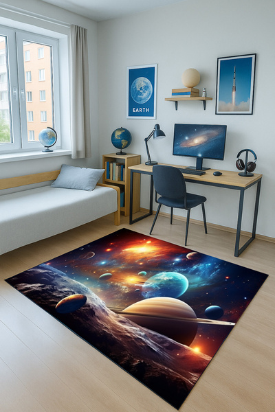 Dywan gamingowy 3D Kosmos 140x200 cm - nowoczesny wzór 3D do pokoju gracza