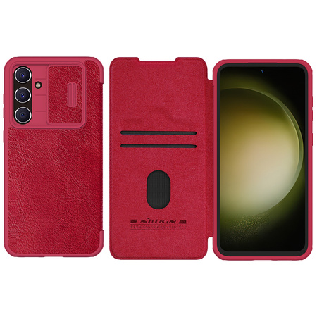 Etui Nillkin Qin Pro do Samsung Galaxy S23, czerwone - ochronne z podstawką, dostęp do portów i przycisków