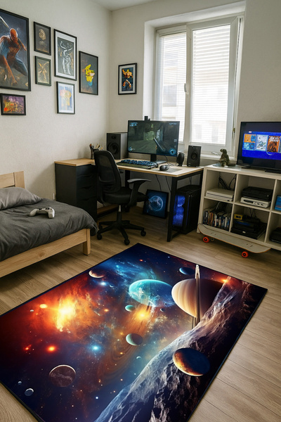 Dywan gamingowy 3D Kosmos 140x200 cm - nowoczesny wzór 3D do pokoju gracza
