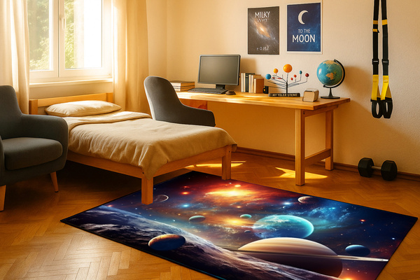 Dywan gamingowy 3D Kosmos 140x200 cm - nowoczesny wzór 3D do pokoju gracza