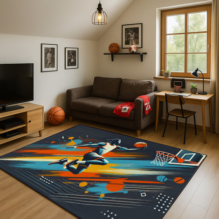 Dywan gamingowy 3D BasketBall 140x200 cm - nowoczesny wzór 3D do pokoju gracza