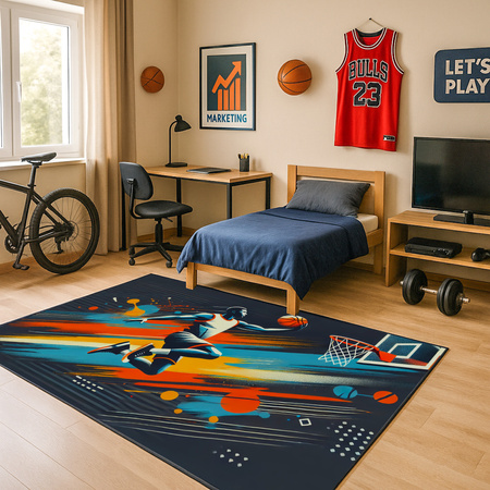Dywan gamingowy 3D BasketBall 120x170 cm - nowoczesny wzór 3D do pokoju gracza