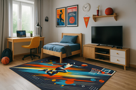 Dywan gamingowy 3D BasketBall 120x170 cm - nowoczesny wzór 3D do pokoju gracza