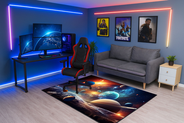 Dywan gamingowy 3D Kosmos 140x200 cm - nowoczesny wzór 3D do pokoju gracza