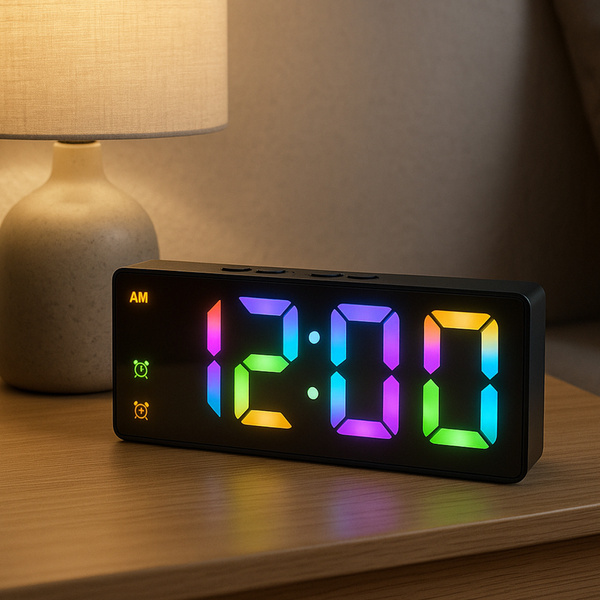 Budzik zegar elektroniczny cyfrowy LED 24h głośny alarm drzemka temp, czarny