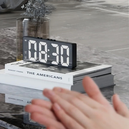Budzik zegar elektroniczny cyfrowy LED 24h głośny alarm drzemka temp, czarny