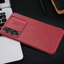 Etui Nillkin Qin Pro do Samsung Galaxy S23, czerwone - ochronne z podstawką, dostęp do portów i przycisków