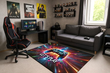 Dywan gamingowy 3D LET'S Play 100x150 cm - nowoczesny wzór 3D do pokoju gracza