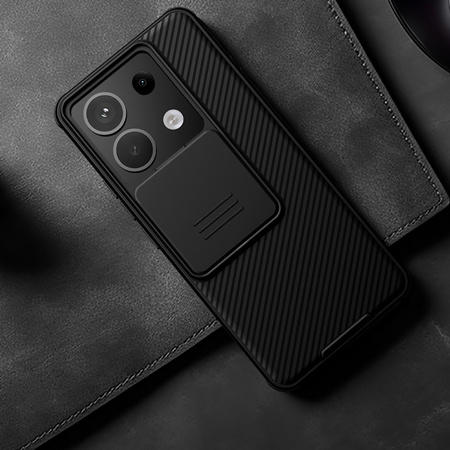 Etui z osłoną aparatu Nillkin do Redmi Note 13 Pro, czarne - ochronne z podstawką, dostęp do portów i przycisków