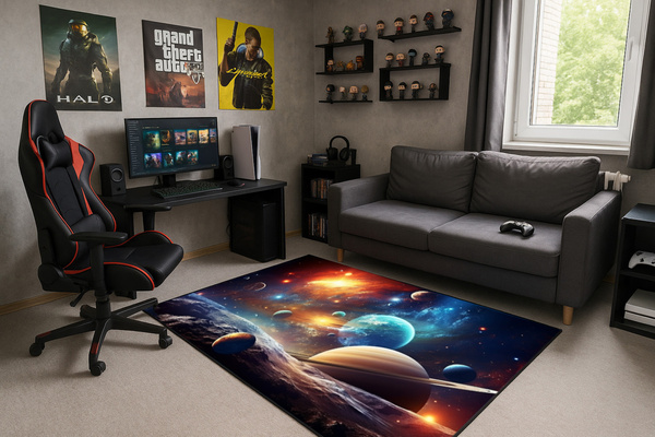 Dywan gamingowy 3D Kosmos 140x200 cm - nowoczesny wzór 3D do pokoju gracza